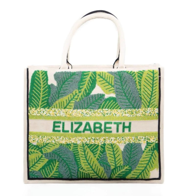 beaded linen tote palm leaftianathe grove 926072