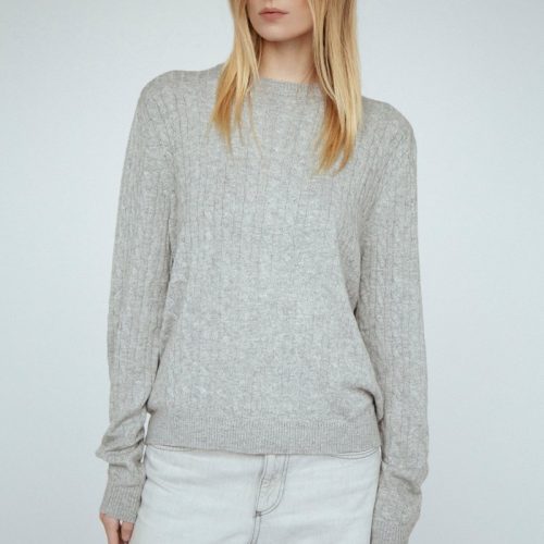 cashmere braided crew neck sweater greyamanda mariathe grove 437744