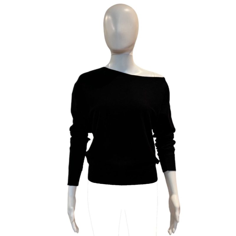 Cotton Cashmere Off The Shoulder Top | Black - Sweaters - Minnie Rose - The Grove