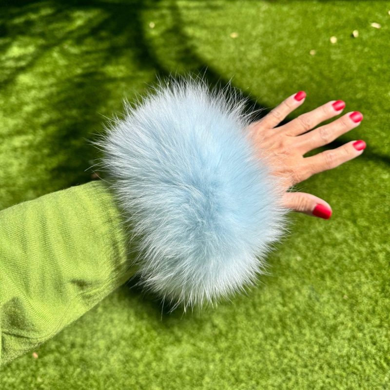 fur slap bracelet cuffs pale bluetwistthe grove 284482