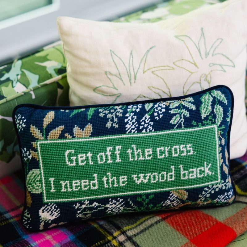 get off the cross needlepoint pillowfurbish studiothe grove 710204