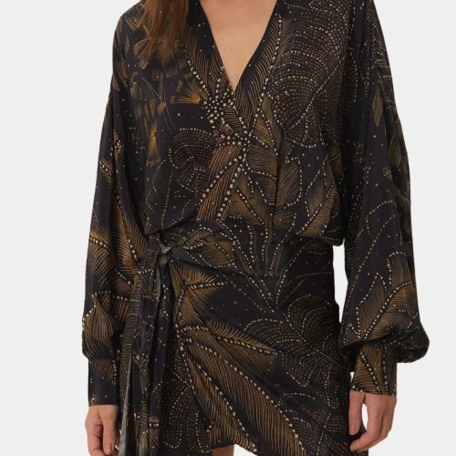 golden foliage black puffy sleeve mini dressfarm riothe grove 674583