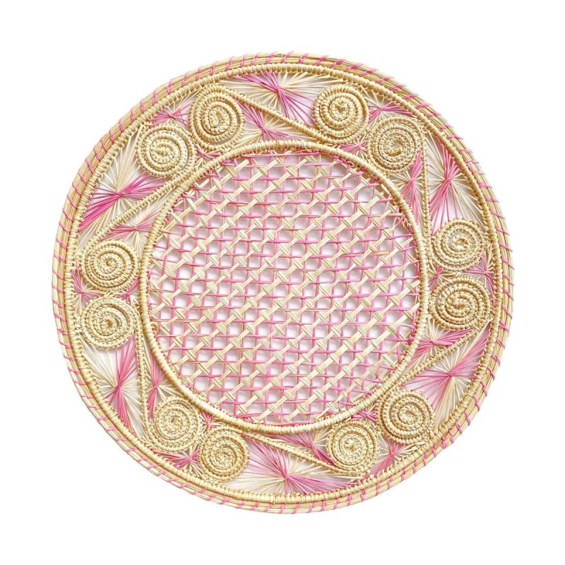 iraca hand woven round placemat natural pinkclementine wpthe grove 528347