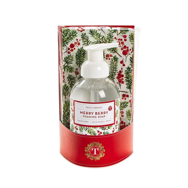 merry berry fraser fir scented foaming soap with 20 pc guest towels settwos companythe grove 215289