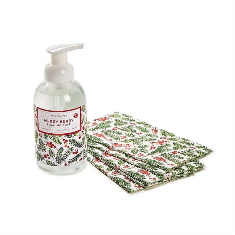 merry berry fraser fir scented foaming soap with 20 pc guest towels settwos companythe grove 638619