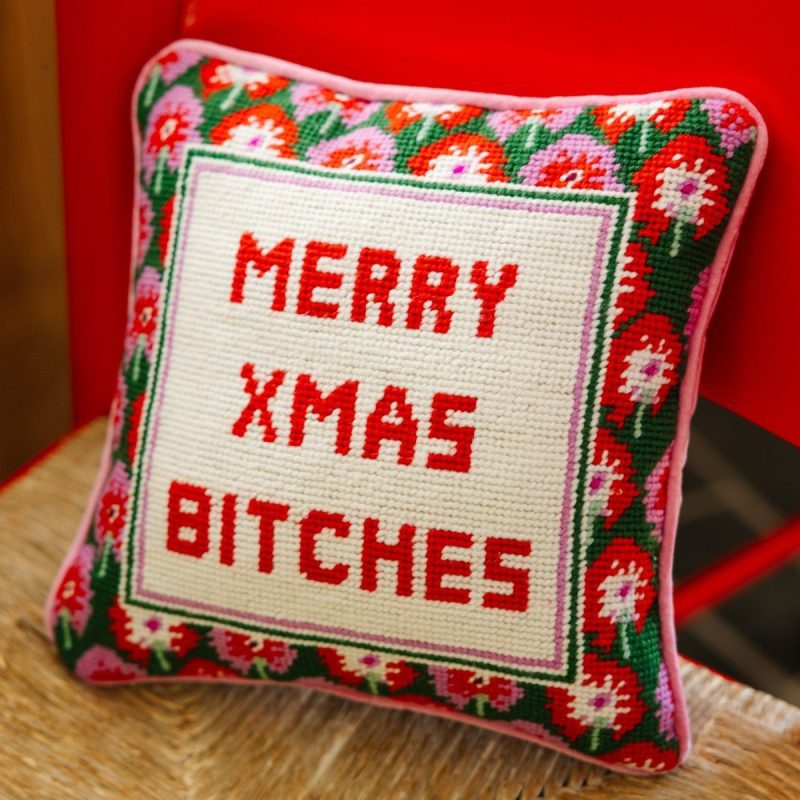 merry xmas bitches needlepoint pillowfurbish studiothe grove 256183