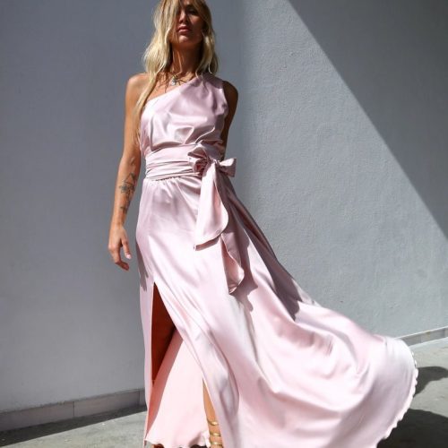 petal pink one shoulder maxi dressmoqettethe grove 543326