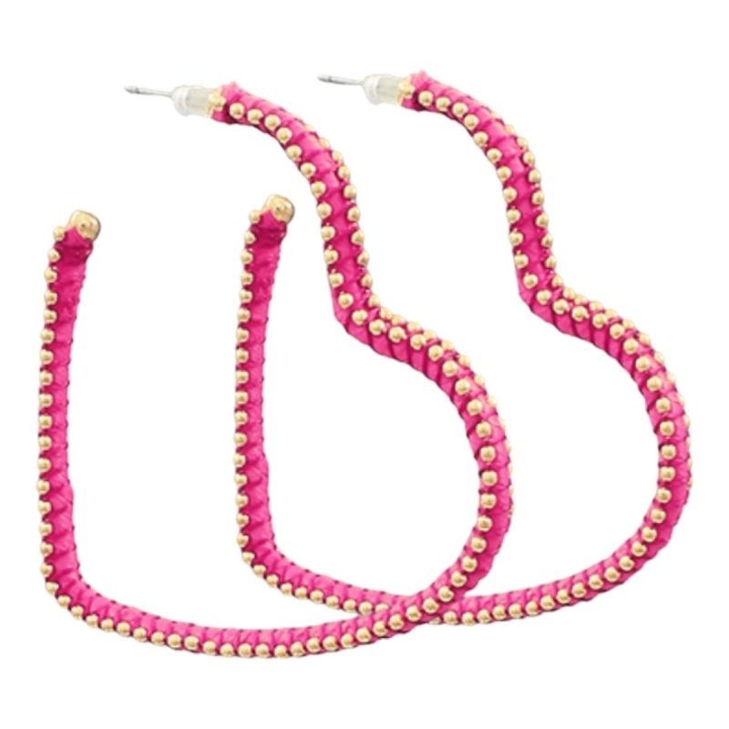 raffia wrapped heart hoop earrings hot pinktwistthe grove 301800