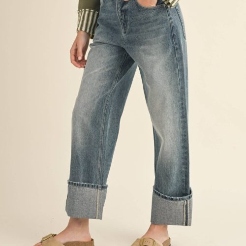 straight leg cuffed jeans distressed washmiou musethe grove 127467